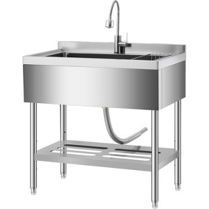 Stainless Steel Utility Sink,Freestanding Single Bowl Kitchen Sink,Adjustable Leg Height,with Faucet - 1 of 4