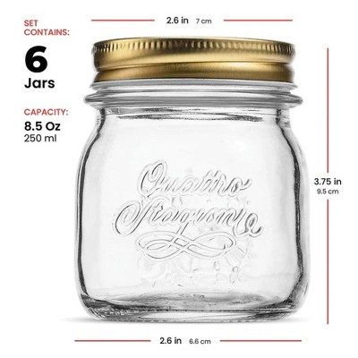 Set of 6 Clear Glass Twist Lock Mason Jars, 6.75 oz