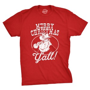 Mens Merry Christmas Yall T Shirt Funny Cowboy Santa Claus Christmas Tee - Crazy Dog Men's T Shirt - 1 of 4