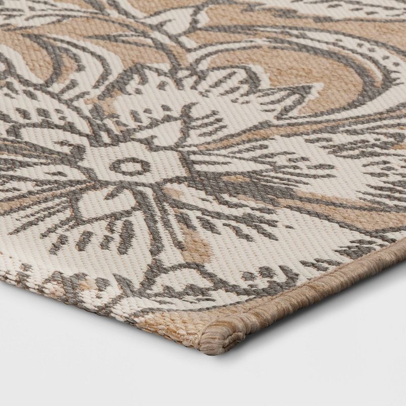 Floral Tapestry Linen Rectangular Woven Outdoor Area Rug Beige - Threshold™, 4 of 6