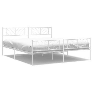 vidaXL King Metal Bed Frame with Headboard & Footboard, Sturdy Steel, White, No Mattress - 1 of 4