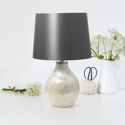 1-Light Table Lamp with Fabric Shade White - Simple Designs: Pearl Base, Cotton Empire Shade, UL Listed