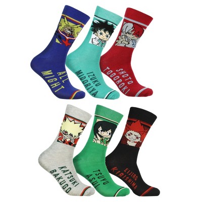 My Hero Academia Character Designs 6 Pack Adult Crew Socks