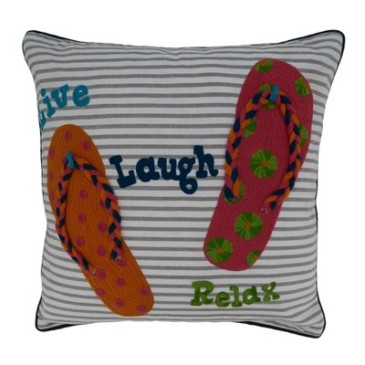Saro Lifestyle Live, Laugh, Relax Sandals Pillow - Down Filled, 18" Square, Multi