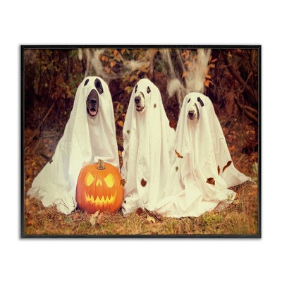 Stupell Industries Vintage Photography Halloween Pumpkin And Ghost Dogs Black Framed Giclee Art