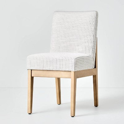 Upholstered Natural Wood Slipper Dining Chair Microstripe Gray/Oatmeal - Hearth & Hand™ with Magnolia