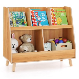 Costway 5-Cube Kids Bookshelf and Toy Organizer Wooden Storage Bookcase with Wood Legs Natural/White/Beige - 1 of 4