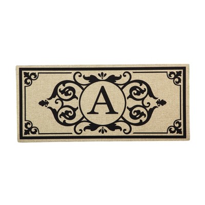 Evergreen Flag Cambridge Chic Letter A Monogram Burlap Sassafras Switch Mat - 22" Long x 10" High