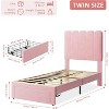 Twin Bed Frame with Drawer, White Velvet Upholstered Platform Bed with Wave Headboard for Kids/Girls, Wooden Slats Support, No Box Spring Needed - 2 of 4