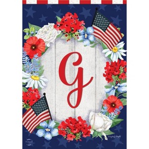 Patriotic Monogram Letter G Garden Flag Floral Wreath Briarwood Lane 18" x 12.5" - 1 of 4
