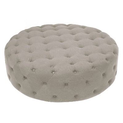 Cardiff Beige Linen 42" Round Tufted Ottoman