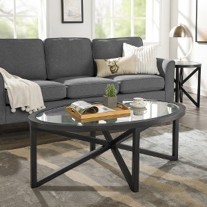Hrinhom 46"W Modern Coffee Table With Glass Top And Wood Base - 1 of 4