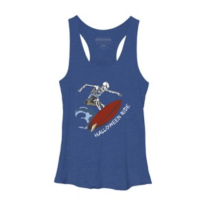 Women's Design By Humans Halloween Surfing Zombie Skeleton Funny Costume t shirt By graceandfinn Racerback Tank Top - 1 of 3