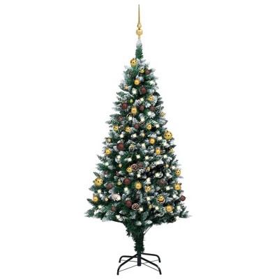 vidaXL Artificial Christmas Tree with LEDs, Pinecones, Gold and Bronze Ball Set, 70.9 Inches