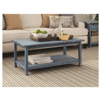 42" Blue Antique Country Cottage Wood Coffee Table with Storage Shelf