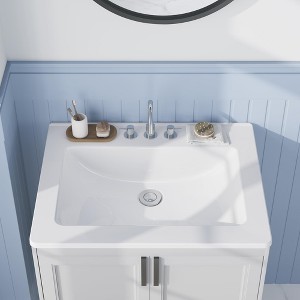 COZONY Bathroom Vessel Sink, White Ceramic Semi-Recessed Square Countertop, Basin with Faucet Hole for Modern Vanity - 1 of 4