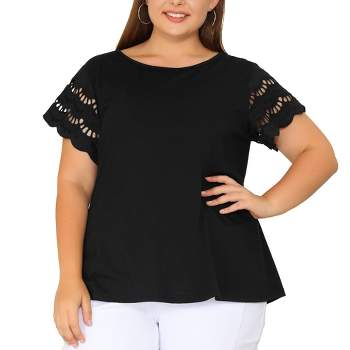 CARCOS Plus Size Tops for Women 3X Short Sleeve T Shirts Basic V Neck  Summer Black Blouses Casual Loose Fit Solid Color Tunics 3XL 22W 24W
