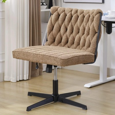 NicBex Swivel Office Desk Chair No Wheels,Adjustable Height Armless Chair for Work Study Vanity,Brown