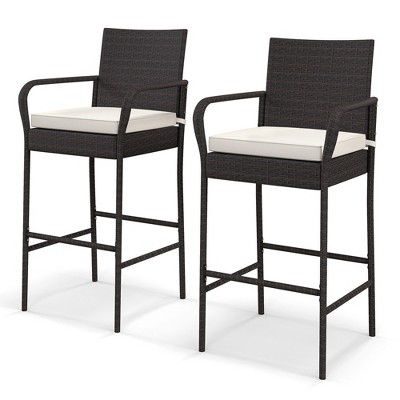 Costway 2pcs Patio Pe Wicker Bar Chairs Counter Height Barstools With ...