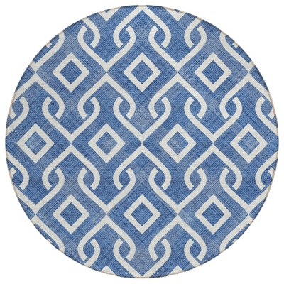 Blue And Ivory Geometric Washable Indoor Outdoor Area Rug
