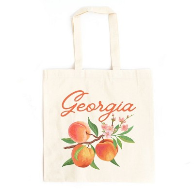 City Creek Prints Georgia Peach Flower Canvas Tote Bag - 15x16 - Natural