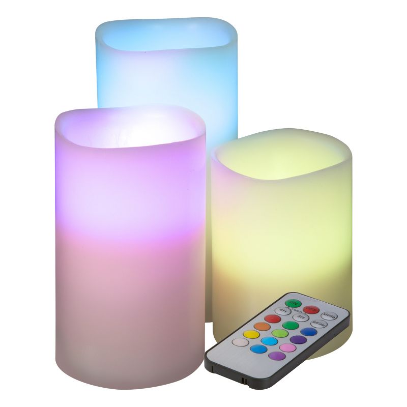Lavish Home Flameless LED Candles - Set of 3 Battery-Operated Real Wax Pillars with Remote Control, 1 of 6