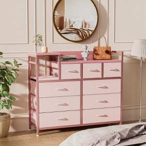 39" Fabric Drawer Dresser, Modern Dresser with Charging Station, Chest of Drawers with 9 Drawers and Shelf, Tv Stand Dresser - 1 of 4