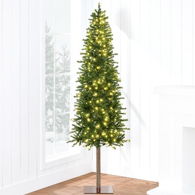 Pencil Christmas Tree Pre-lit Alpine Slim Holiday Decoration,Lighted Skinny Décor LED Lights,Metal Stand,Xmas Tree for Room, Bedroom, Apartment