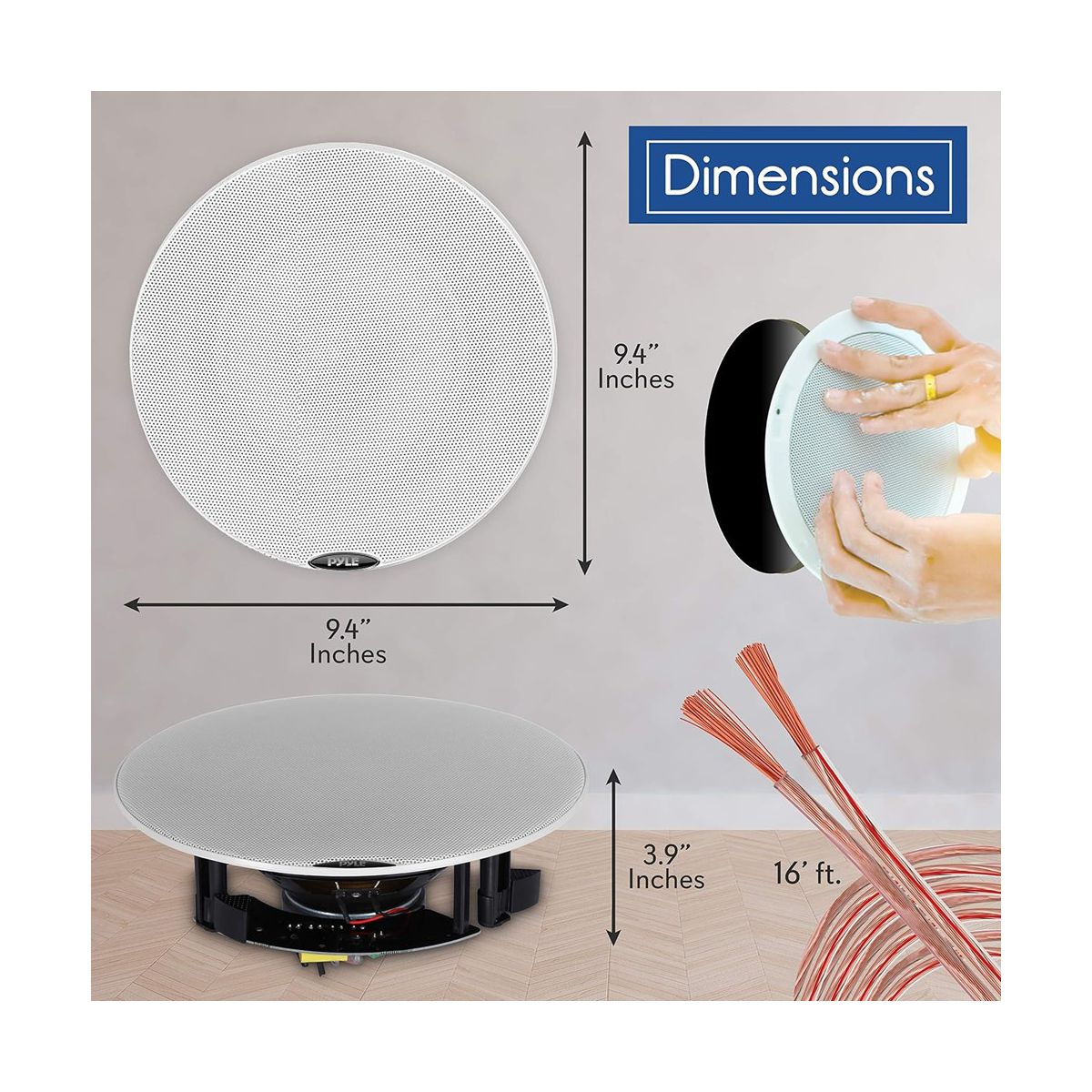 Pyle 6.5" Bluetooth In-Wall/Ceiling Speakers for Streaming with Flush Mount Design - Black - thumbnail 2