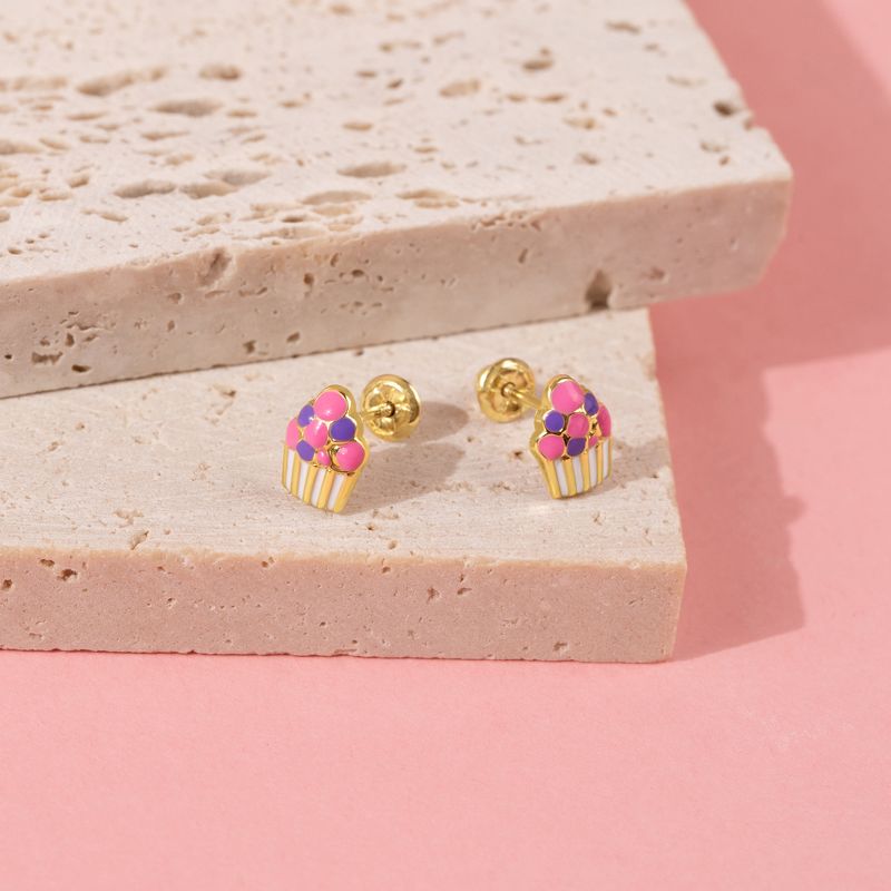 Girls' Colorful Cupcake Screw Back 14k Gold Earrings - In Season Jewelry, 5 of 7