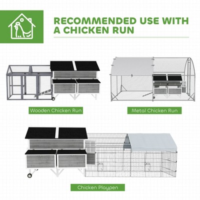 Gray and White Wooden Mobile Chicken Coop with Nesting Boxes