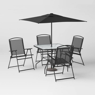 Outsunny 4-Piece Steel Folding Table Set with Umbrella Outdoor Patio  Furniture - Walmart.com