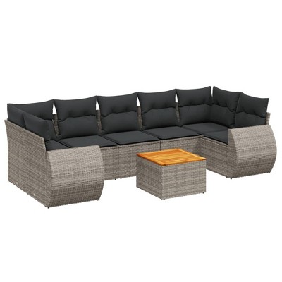 vidaXL 8 Piece Patio Sofa Set with Cushions Gray Poly Rattan