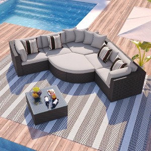 Nestfair 7pc Wicker Outdoor Sectional Set Conversation Sofa with Pillows and Gray Cushions Brown - 1 of 4