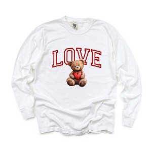 Simply Sage Market Women's Love Bear Long Sleeve Garment Dyed Tee - 1 of 3