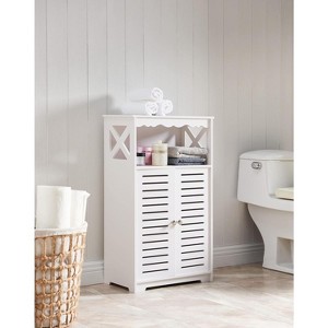 Kings Brand Furniture - Carol Wood Bathroom Floor Storage Cabinet, White - 1 of 3