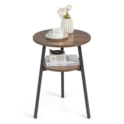 Tangkula 2-tier Accent Coffee Tea Table Nightstand Bedside Table w/ Storage Shelf