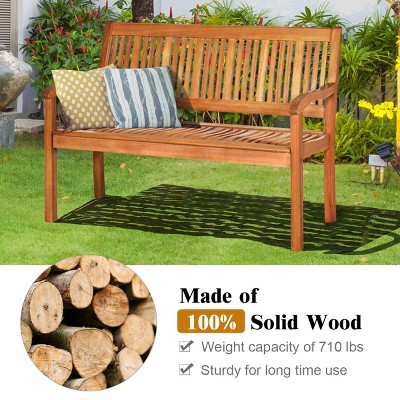 Eucalyptus Wood Outdoor Loveseat Bench with Armrests