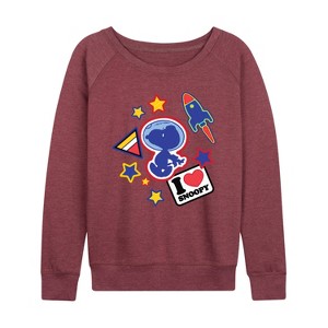 Women's - Peanuts - Space Snoopy Flair Lightweight French Terry Wide Neck Long Sleeve Shirt - 1 of 4