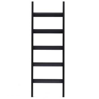 LuxenHome Black Wood 4.8ft Decorative Blanket Ladder Step Ladder