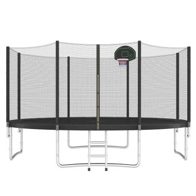BestParts 14FT Outdoor Trampoline with Safety Enclosure, Basketball Hoop & Ladder, Heavy-Duty Frame for Kids & Adults