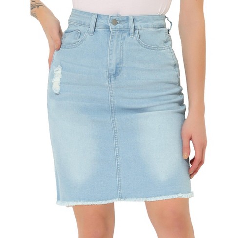 Women's High Waisted Distressed Elegant A-line Flowy Maxi Denim Skirt at   Women's Clothing store