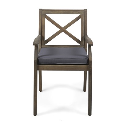Gray Acacia Wood Outdoor Dining Chairs with Cushions, Set of 2