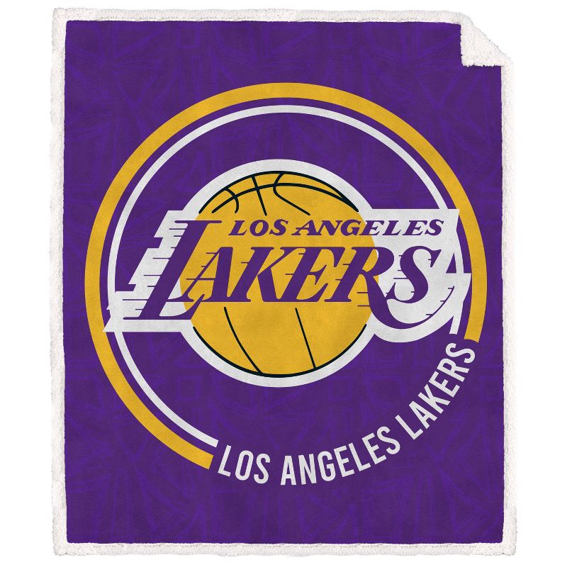 NBA Los Angeles Lakers Doodle Circle Flannel Fleece Faux Shearling Blanket, 1 of 2