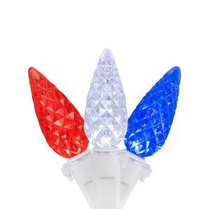 Northlight Patriotic LED C6 Faceted Christmas Lights - Red, White and Blue - 16.5' White Wire - 50ct - 1 of 4
