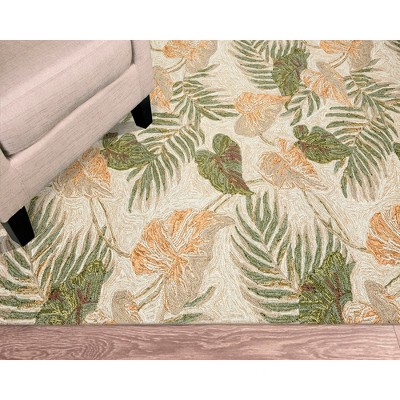 Hand-Tufted Tropical Leaf Beige and Green Synthetic Rug 8'3" x 11'6"