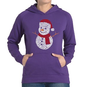 LA Pop Art Christmas Snowman - Women's Word Art Hooded Sweatshirt - 1 of 4