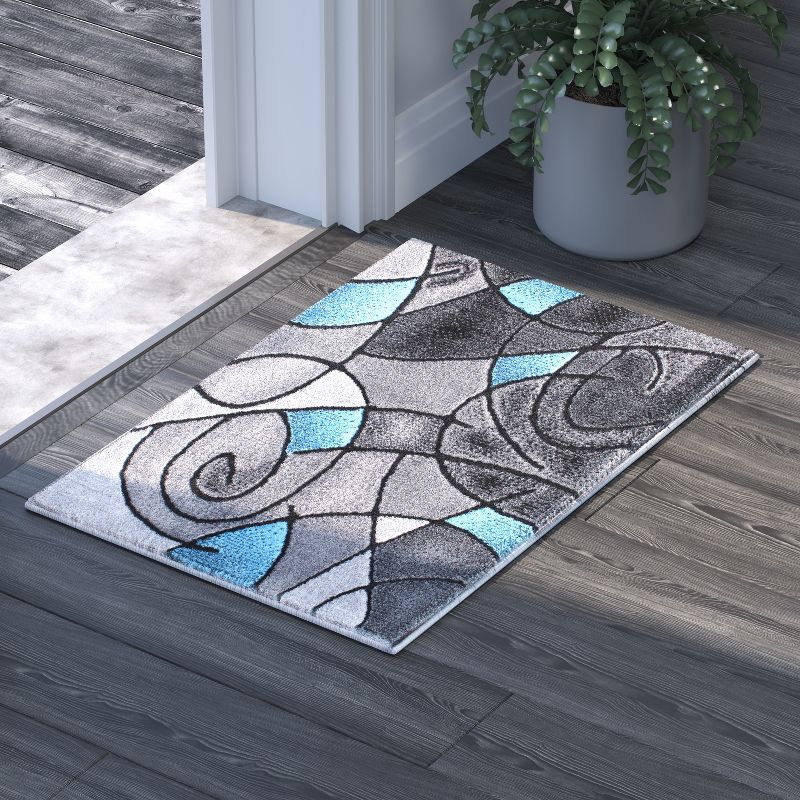 Emma and Oliver Contemporary Abstract Geometric Olefin Accent Rug in Gradient Shades with Natural Jute Backing, 2 of 7