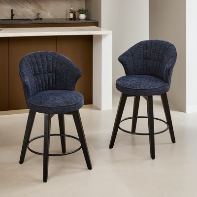 Set of 2 Counter Height Swivel Bar Stools Chenille Upholstered Chairs with Wide Backrest - Leovsnove