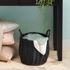 NAYSAYE Round Resin Woven Storage Basket with Handles for Laundry Toys Towels Magazines Home Organization, Black, 13"*13"*10.2" - 2 of 4